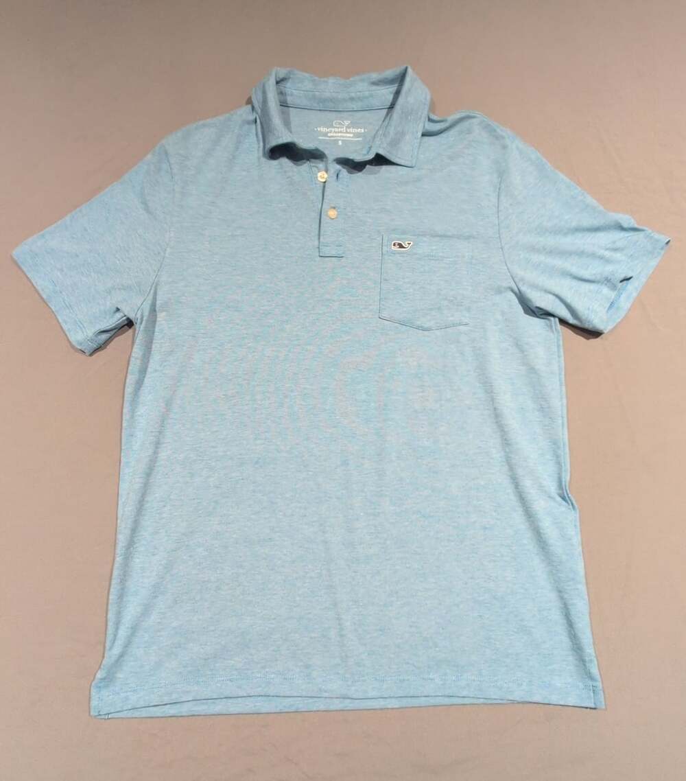 Vineyard Vines Edgartown Whale Pocket Polo Shirt Blue Heather Size S